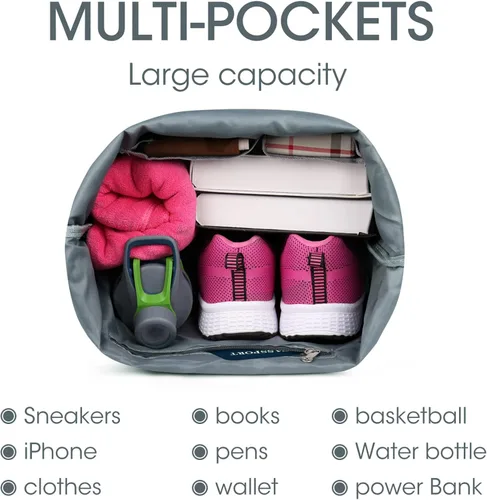 Miniatura 4 de WANDF Mochila de nailon con cordón espacio para zapatos resistente al agua para gimnasio compras deporte o yoga