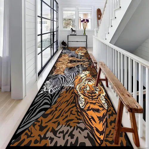 Miniatura 55 de Alfombra de pasillo con estampado de tigre, 2 x 10 pies, alfombra de rayas con estampado de piel de animal, alfombra interior a rayas blancas y 5
