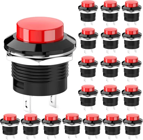 Miniatura 9 de Interruptor de botón momentáneo, mini interruptor redondo sin bloqueo AC 250 V/3 A CA 125 V/6 A, tapa negra de apagado (20 piezas)