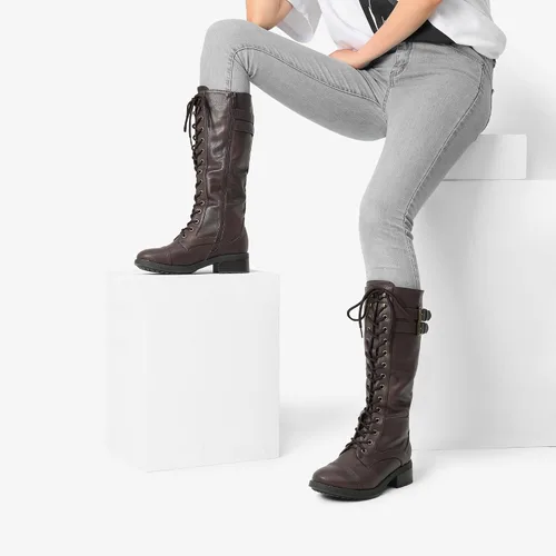 Miniatura 9 de DREAM PAIRS - Botas de poliuretano a la rodilla para mujer, estilo de equitación o combate