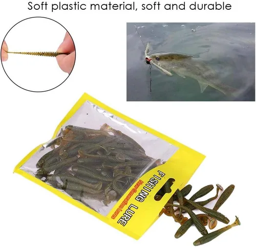 Miniatura 2 de 50 señuelos de pesca suaves de 2.0 in, cebo de pesca de plástico, cola en T, cebos para gusanos, accesorios de aparejos de pescado, 9