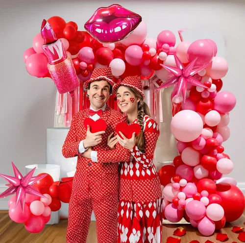 Miniatura 2 de Kit de arco de guirnalda de globos rosa y rojo, 108 piezas con globos de labios de estrella de aluminio para niñas, mujeres, cumpleaños, día