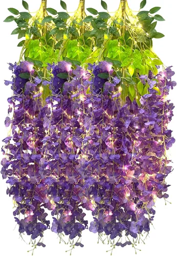 Miniatura 34 de Paquete de 12 guirnaldas de flores colgantes de glicina blanca, enredaderas de flores artificiales de 3.77 pies, glicinia falsa, guirnalda colgante