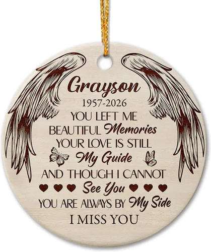 Miniatura 19 de Adorno de cerámica personalizado con texto en inglés "A Piece of My Heart is in Heaven" para Navidad 2026, adorno cardenal rojo conmemorativo
