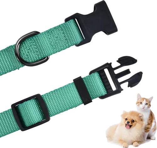 Miniatura 4 de AUDWUD Collar de nailon grueso, clásico ajustable, varios colores, adecuado para perros pequeños, medianos y grandes, 4 tamaños Esmeralda