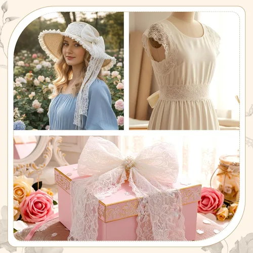 Miniatura 4 de VGOODALL Cinta de encaje de boda nupcial de 3 pulgadas de ancho, 10 yardas, ribete elástico de encaje floral para decoración, envoltura de regalos