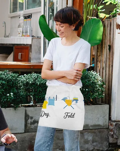 Miniatura 4 de DecorLovee Cartoon Laundry Room Waitress Apron with 3 Pockets, Modern Minimalist Server Aprons Waterproof Kitchen Restaurant Half Waist Apron for