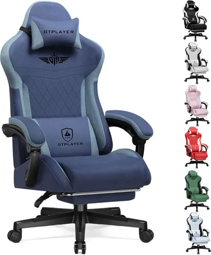 Miniatura 13 de GTPLAYER Silla de juegos con reposapiés, silla de juegos grande y alta, silla de oficina de computadora con soporte lumbar para adultos, silla