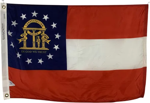 Bandera del Estado de Georgia de 2 x 3 pies, nailon para todo tipo de clima y costuras reforzadas en el extremo de la mosca, fabricada en Estados