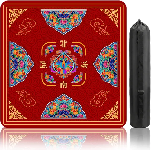 Miniatura 12 de Tapete de Mahjong rojo para mesa, tapete de mesa Mahjong de 31 x 31 pulgadas, antideslizante, reducción de ruido, con bolsa de transporte, cubierta