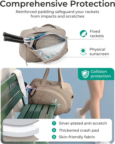 Miniatura 2 de BAGSMART - Bolsa de tenis y gimnasio para mujeres, con compartimento para 2 raquetas, compartimento para zapatos y bolsillo para cosas húmedas