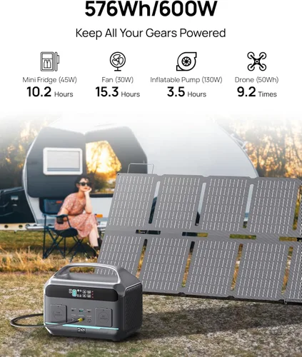Miniatura 2 de Generador solar de 600 W (sobretensión de 1200 W), estación de energía portátil con panel solar de 100 W, batería LFP de 576 Wh (180,000 mAh)