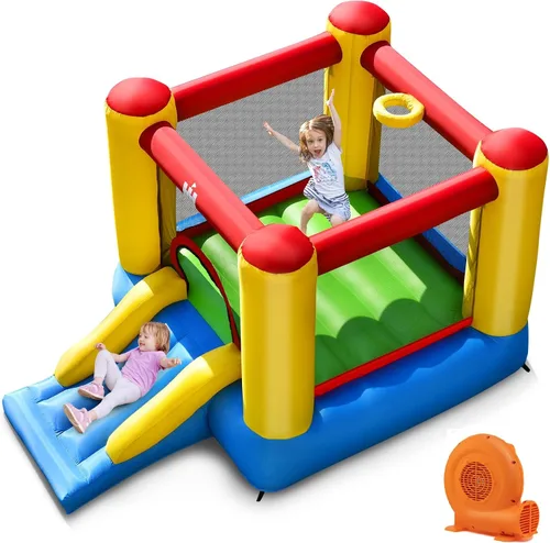 Miniatura 11 de BOUNTECH Casa inflable de rebote para niños de 3 a 12 años para interiores y exteriores con soplador de 480 W, área de salto, tobogán, juego