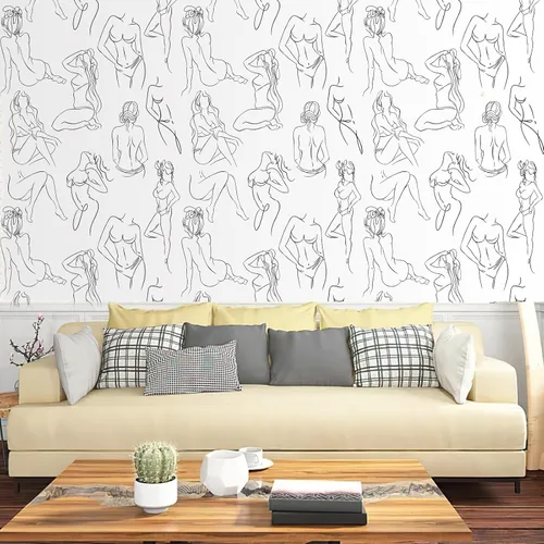 Miniatura 6 de Naked Laaaadies - Papel tapiz para despegar y pegar, formas gruesas de una mujer, arte impresionante, línea de cuerpo femenino, papel de pared