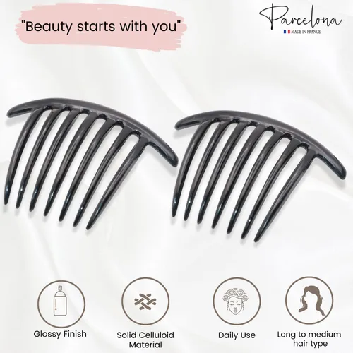 Miniatura 2 de Parcelona French Twist - Juego de 2 peines de celuloide de 4 pulgadas (4.0 in), flexibles, duraderos, antideslizantes, accesorios para el cabello