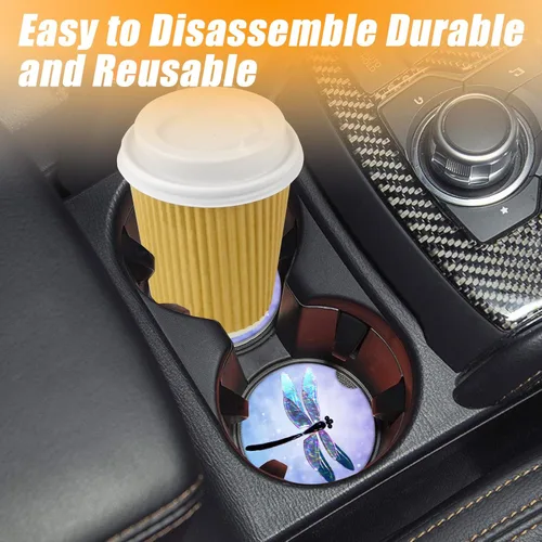 Miniatura 5 de Posavasos de automóvil de libélula púrpura, absorbentes para bebidas, portavasos para tu automóvil con agarre para la punta de los dedos, accesorios