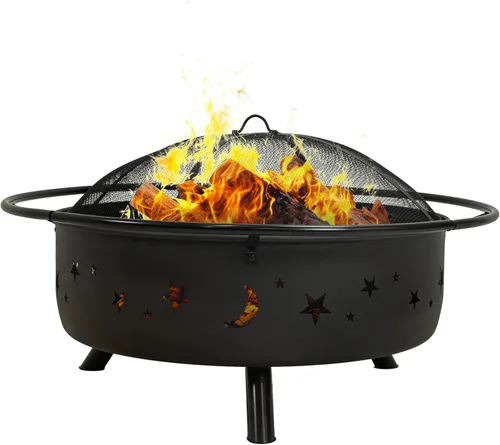 Miniatura 12 de Sunnydaze Cosmic - Hoguera grande para exteriores de 42 pulgadas, hoguera de leña para patio exterior, patio trasero, cubierta, acero, rejilla