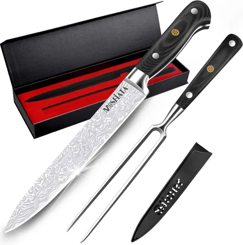 Miniatura 7 de MOSFiATA Cuchillo de corte de 12 pulgadas – Cuchillo de corte de carne – Acero alemán de alto carbono forjado – Diseño de mango ergonómico – Con