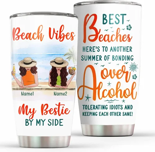 Miniatura 15 de Vaso personalizado con texto en inglés "Some Girls Are Just Born With The Beach", regalo para mejores amigas, hermanas, mejores amigas de una mujer