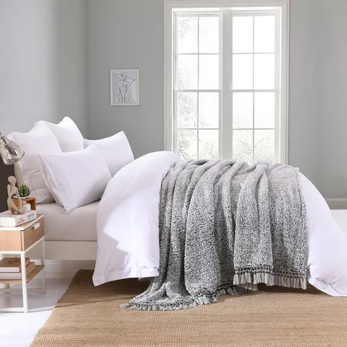 Miniatura 5 de Manta Sherpa de forro polar ultrasuave, tamaño Queen, manta de cama bohemia ligera y acogedora con borla decorativa, patrón reversible, 2 tonos