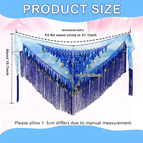 Miniatura 2 de MUNAFIE Belly Dance Hip Scarf with Tassels Sequins, Triangle Coins Wrap Skirt Music Festival Clothing Skirt