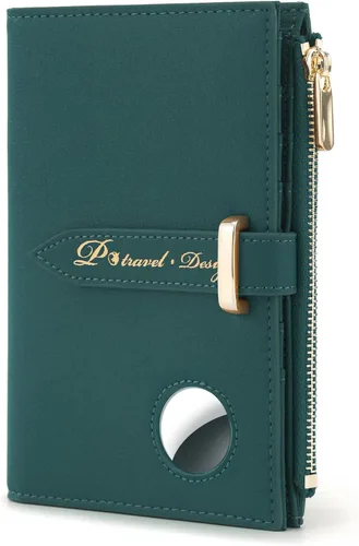 Soporte para pasaporte Airtag, cartera de pasaporte con etiqueta de aire para mujer, Verde Malachite, Classic