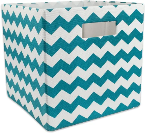 Miniatura 16 de DII Cubo de almacenamiento plegable de poliéster, Chevron, aguamarina, grande