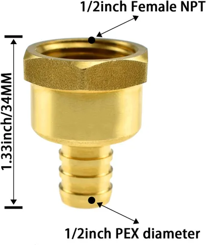 Miniatura 2 de SDTC Tech Adaptador de acoplamiento recto de tubo de rosca hembra de 1/2 pulgada PEX a 1/2 pulgada NPT de latón sin plomo
