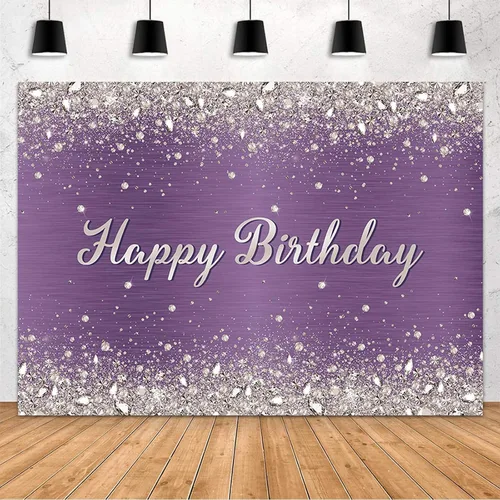 Miniatura 7 de MEHOFOND Telón de Fondo de Decoraciones de Fiesta de Cumpleaños Morado de 7x5 pies con Brillos Dorados Relucientes y Diamantes para Decoración
