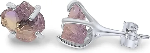 Miniatura 31 de Natural raw gemstone stud earrings with white gold over 925 sterling silver, 6 to 7mm rough genuine quality birthstone gift for her, Uniquelan