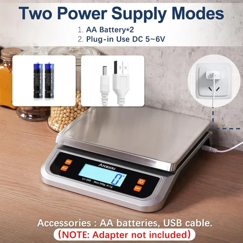 Miniatura 4 de Atogou Báscula de alimentos de 88 libras, báscula de cocina comercial enchufable con pantalla LCD de vista completa, acero inoxidable, para hornear