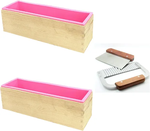 Miniatura 12 de Molde de Pan de Jabón de Silicona Rectangular Flexible con Caja de Madera para Suministros de Fabricación de Jabón de 42oz.. Morado
