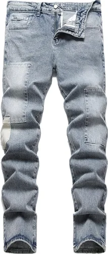 FREDD MARSHALL Pantalones de mezclilla lavados estilo motociclista estilo hip hop, rasgados, desgastados, rasgados, desgastados, para hombre