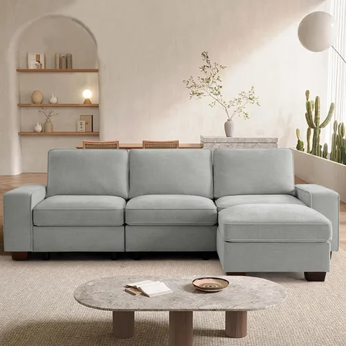 Miniatura 38 de TEKAMON Sofá Modular de 100" con Almacenamiento en los Asientos, Cómodo Sofá de Tela Chenilla de 3 Plazas para Sala de Estar, Oficina, Apartamento
