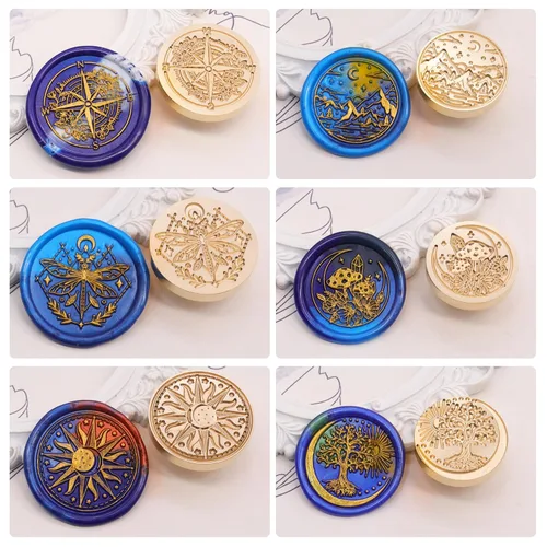 Miniatura 2 de SWANGSA Galaxy Universe - Juego de sellos de cera para sellos, 6 cabezales de sello de cera de sellado vintage y 1 mango de madera para Navidad