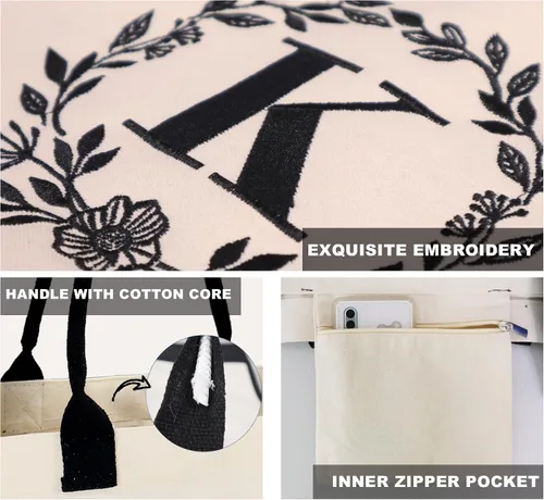 Miniatura 3 de BeeGreen Regalos de Navidad para mujer, bolsa de lona con bolsillo bordado monograma personalizado para amiga, mamá, profesora