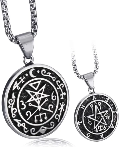 ELFASIO Collar con colgante de acero inoxidable para hombre sello de Astaroth Key of SalomonSeal of Lilith Sigil of Lucifer Seal Chain