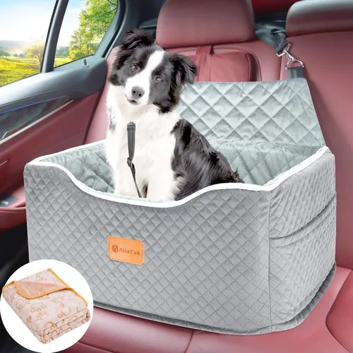 Miniatura 10 de AlfaTok Asiento de automóvil para perro, refuerzo de espuma viscoelástica para perros medianos de hasta 45 libras, cama de viaje elevada desmontable