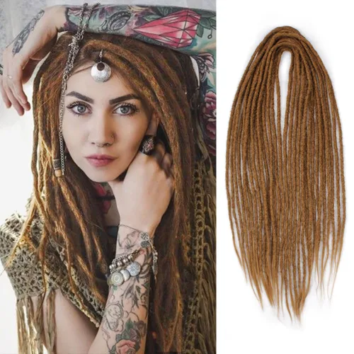 Miniatura 13 de 15 extensiones de rastas de doble extremo, 24 pulgadas, extensiones de rastas falsas de 0.6 pulgadas, color marrón degradado, extensiones de rastas