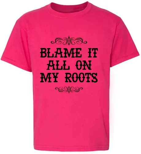 Pop Threads Blame It All On My Roots Country Music Cute Funny Western Baby Toddler Kids Girl Boy T-Shirt