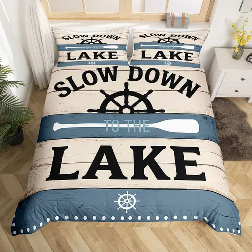 Miniatura 31 de Erosebridal Lake House Twin Bed Set for Boys Girls Kids, Blue and Beige Lakehouse 2Pcs Duvet Cover with Zipper, Rustic Farmhouse Bedding Sets