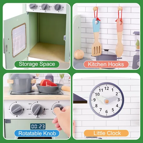 Miniatura 6 de Juego de cocina de madera para niños pequeños de 1 a 3 años, juego de cocina de juguete de simulación, juguetes de cocina con accesorio de juguete