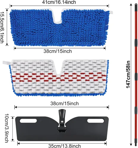 Miniatura 2 de Juego de trapeador de polvo de microfibra para limpieza de pisos, trapeador plano para limpieza en húmedo y seco, lavable para mopa de piso de Azul