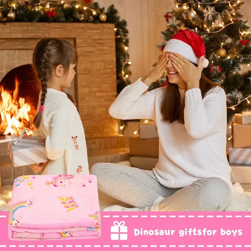 Miniatura 6 de inhand Regalo de unicornio rosa para niña, manta que brilla en la oscuridad, juguetes de unicornio, manta para sofá, manta de forro polar suave
