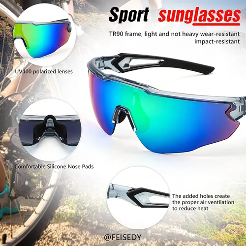 Miniatura 5 de FEISEDY Gafas de sol polarizadas deportivas juveniles para 8-16 Ciclismo, Correr, Conducción, B0011