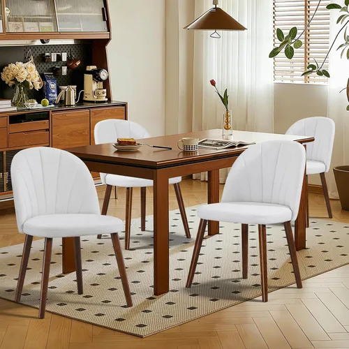Miniatura 17 de Juego de 4 sillas de comedor de terciopelo, sillas de comedor modernas tapizadas de mediados de siglo, silla de acento sin brazos con patas doradas