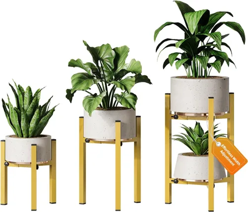 Miniatura 13 de Paquete de 3 soportes para plantas ajustables para interiores, soporte moderno de metal para plantas de interior, soportes resistentes para plantas