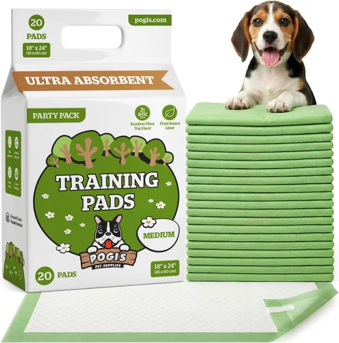 Pogi's - Almohadillas para cachorros con pestañas adhesivas, medianas, superabsorbentes, bloquean olores, 20 unidades (18 x 24 pulgadas)