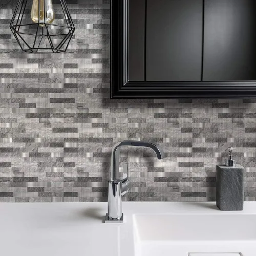 Miniatura 9 de Alwayspon 25 calcomanías autoadhesivas para azulejos de pared, a prueba de agua, para cocina, baño, 6 x 6 pulgadas Piedra beige