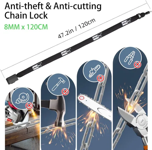 Miniatura 4 de Cerradura de cadena antirrobo para bicicleta, cerradura de bicicleta de seguridad de 110 dB, cerradura de cadena de 0.315 in x 4 pies con llave